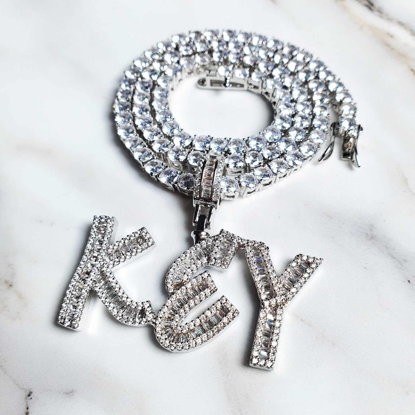 'All My Girls Are Ballerz' Custom Baguette Tennis Chain Necklace Necklaces by BlingxAddict | BlingxAddict