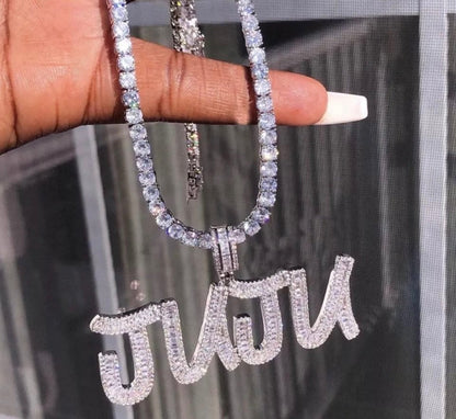 'All My Girls Are Ballerz' Custom Baguette Tennis Chain Necklace SILVER CUSTOM 1 LETTER 18 Inch Tennis Chain Necklaces by BlingxAddict | BlingxAddict