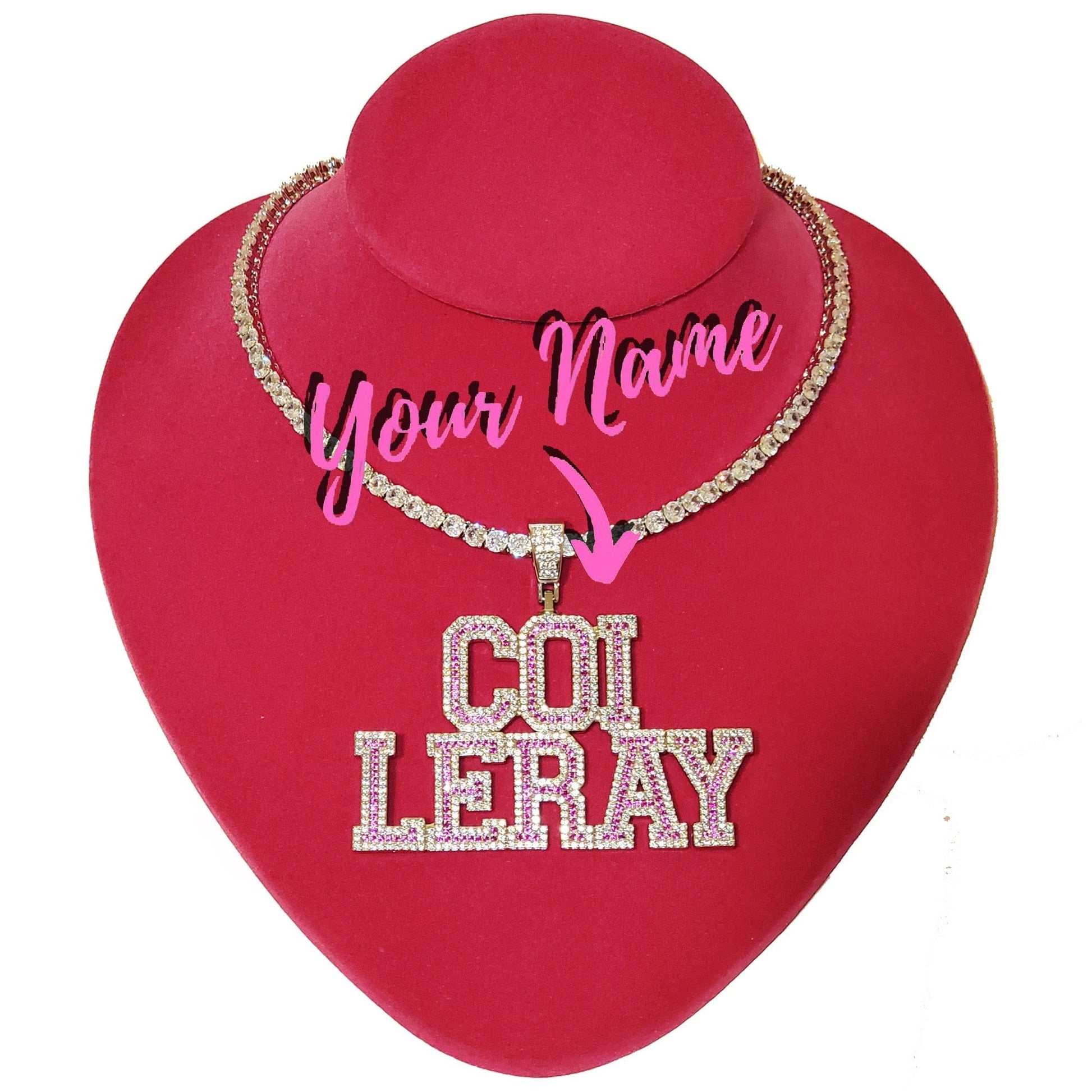 'All Star' Color CZ Custom Name CZ Pendant Silver Tennis Chain Necklaces by Bling Addict | BlingxAddict
