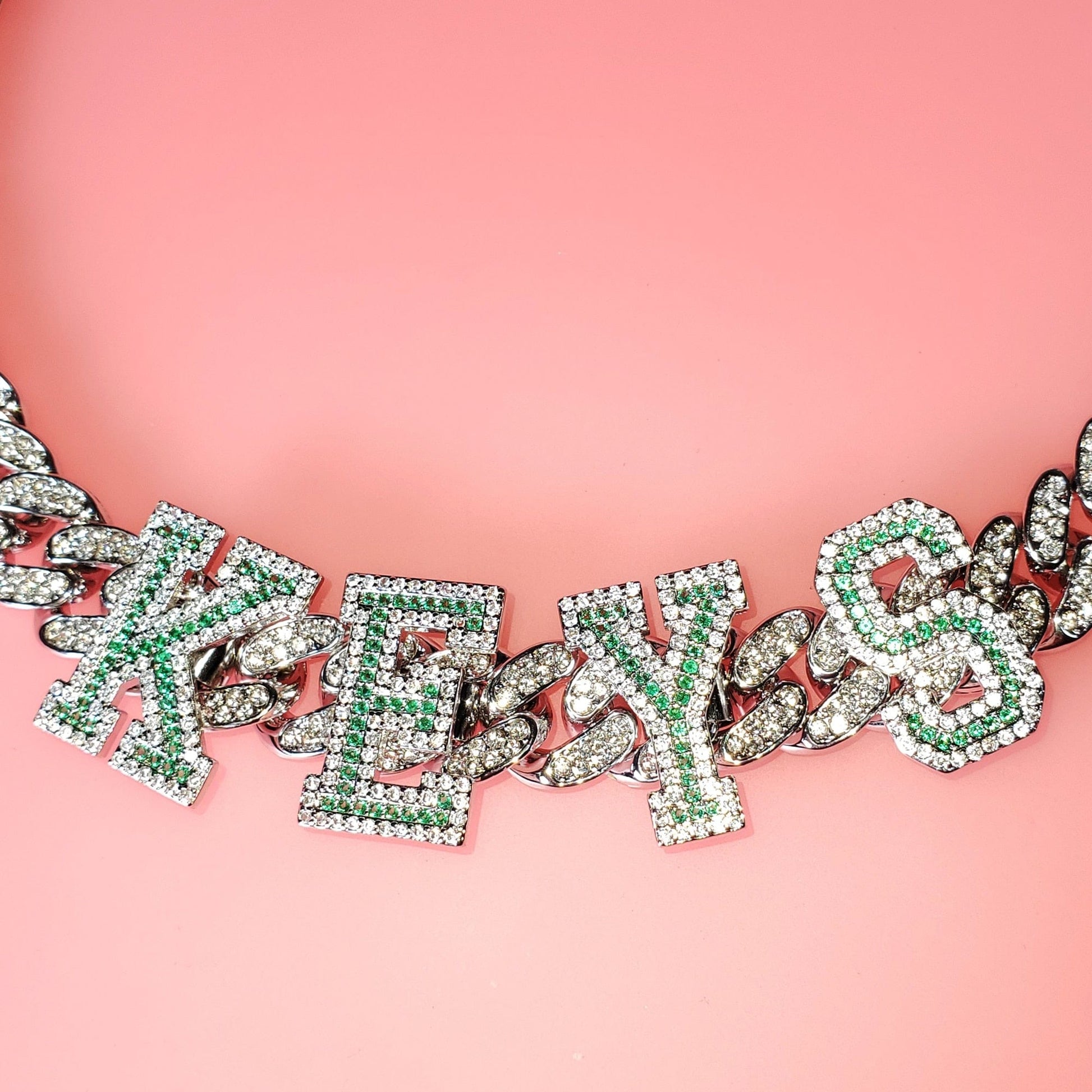 'All Star' Green CZ Custom Name Curb Choker Necklaces by Bling Addict | BlingxAddict