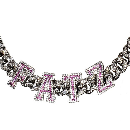 'All Star' Pink CZ Custom Name Curb Choker SILVER Necklaces by Bling Addict | BlingxAddict