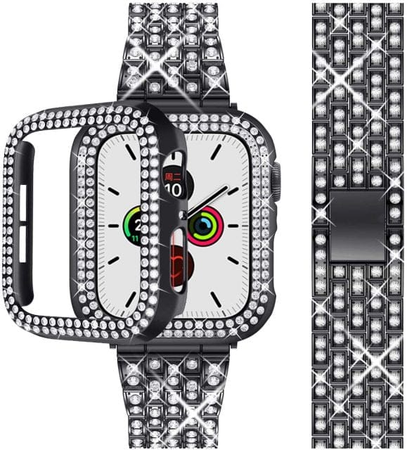 Apple Watch Diamond Strap & Case (Series 7 6 SE 5 4 3) Black 40mm by Bling Addict | BlingxAddict