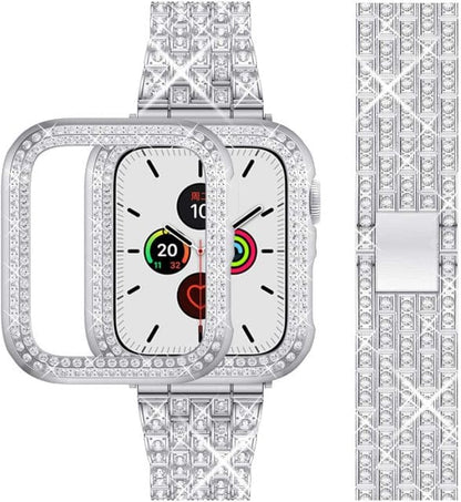 Apple Watch Diamond Strap & Case (Series 7 6 SE 5 4 3) Silver 40mm by Bling Addict | BlingxAddict