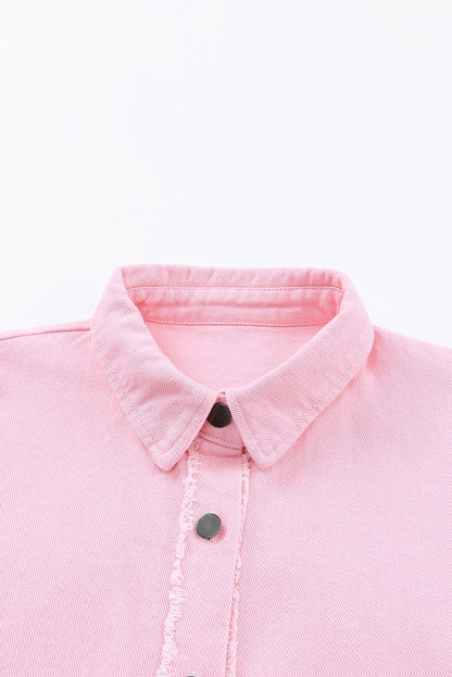 'Bubblegum' Plaid Raw Trim Shacket Pink CLOTHING, SHOES & ACCESSORIES by Trendsi | BlingxAddict