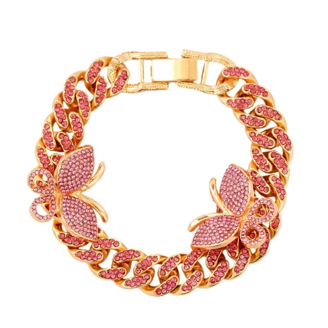 'Butterfly Ice' 12mm Cuban Link Bracelet Gold with Pink CZ Bracelets by Bling Addict | BlingxAddict