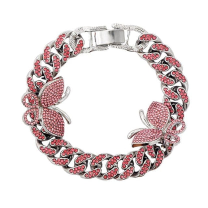 'Butterfly Ice' 12mm Cuban Link Bracelet Silver with Pink CZ Bracelets by Bling Addict | BlingxAddict