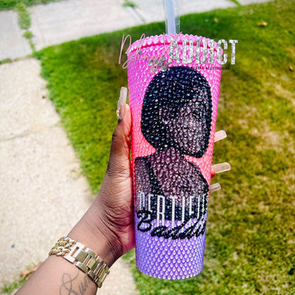 ‘Certified Baddie’ Neon Pastel Ombré Crystal Cup Tumbler Tumblers by BlingxAddict | BlingxAddict