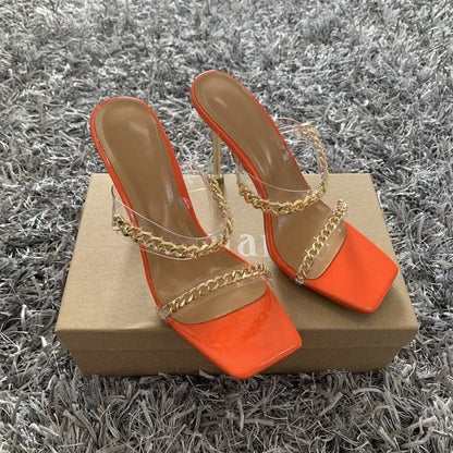'Chained Up' Square Mules orange 4 Slippers by Bling Addict | BlingxAddict