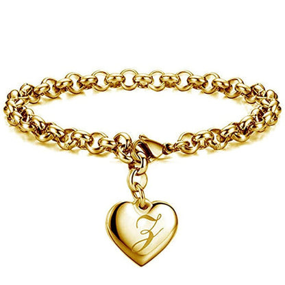 'Charmed' Initial Charm Gold Stainless Steel Heart Bracelet Bracelets by Bling Addict | BlingxAddict