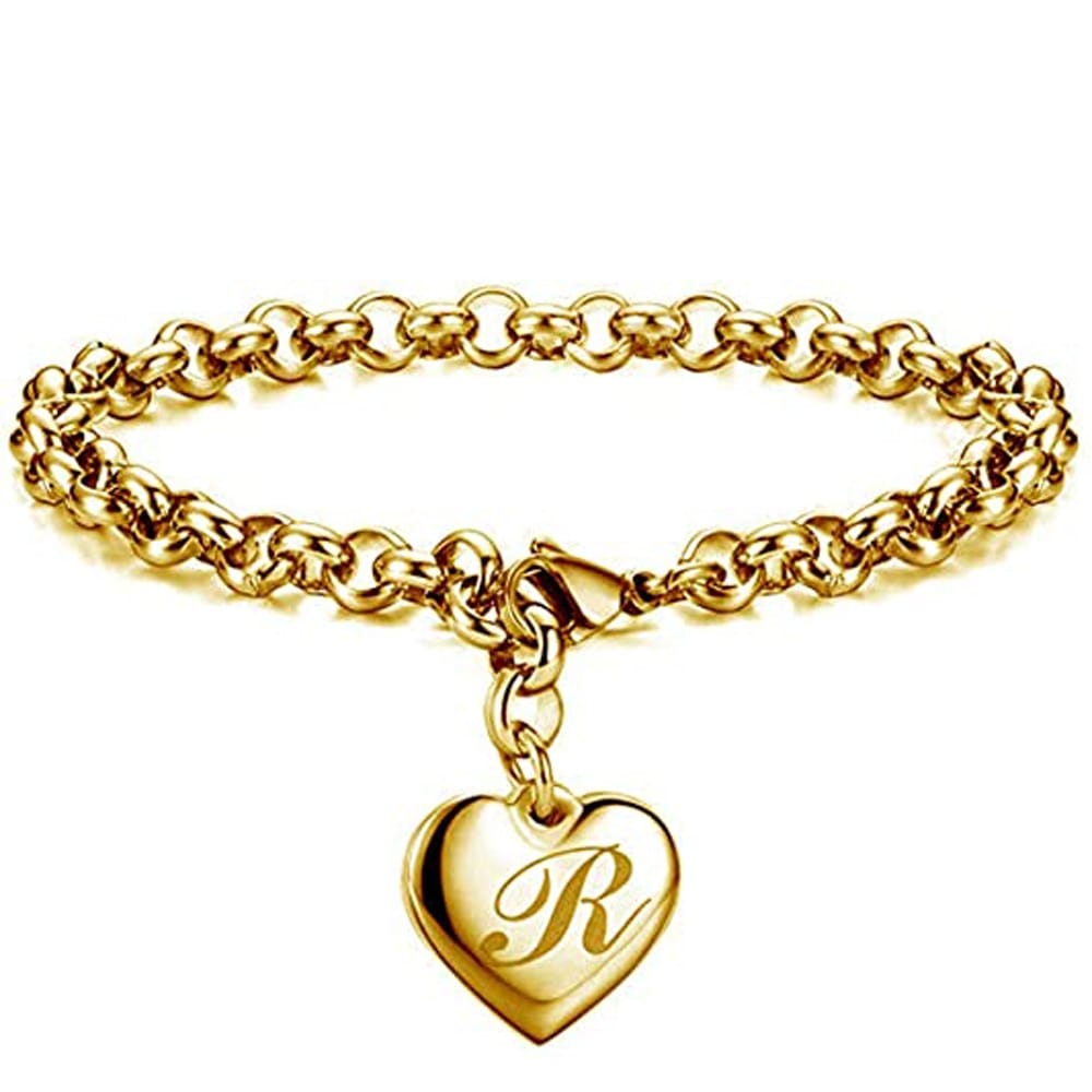 'Charmed' Initial Charm Gold Stainless Steel Heart Bracelet Bracelets by Bling Addict | BlingxAddict