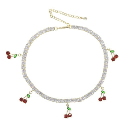 Cherry Babe Tennis Choker Necklace Gold Necklaces by Bling Addict | BlingxAddict