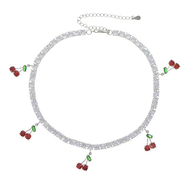 Cherry Babe Tennis Choker Necklace Silver Necklaces by Bling Addict | BlingxAddict