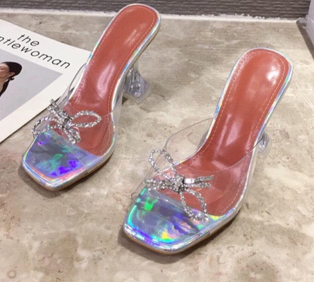 'Cinderella' PVC Transparent Crystal Square Toe Sandals Iridescent 5 Shoes by BlingxAddict | BlingxAddict