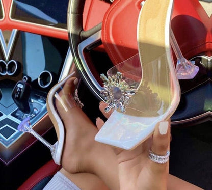 'Cinderella' PVC Transparent Crystal Square Toe Sandals Shoes by BlingxAddict | BlingxAddict