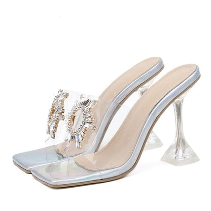 'Cinderella' PVC Transparent Crystal Square Toe Sandals Silver 4 Shoes by BlingxAddict | BlingxAddict