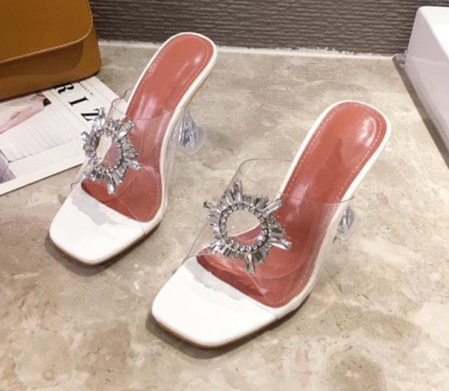 'Cinderella' PVC Transparent Crystal Square Toe Sandals White 5 Shoes by BlingxAddict | BlingxAddict