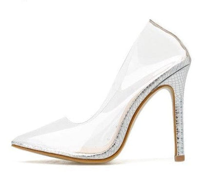 'Clearly Duh' Transparent Pumps Silver (Heel w/ Silver Snake Pattern) 5 High Heels by Bling Addict | BlingxAddict