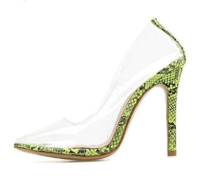'Clearly Duh' Transparent Pumps Snake Green (Heel w/ Snake Pattern) 6 High Heels by Bling Addict | BlingxAddict