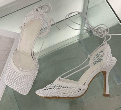 'Come Through Mesh Square Toe Pumps White 5 Shoes by BlingxAddict | BlingxAddict