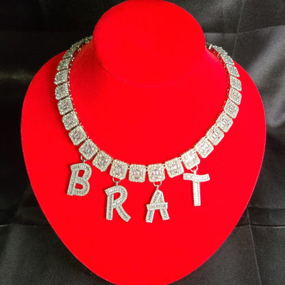 'Continue To Bling & Just Block' Baguette Custom Name Choker necklace by BlingxAddict | BlingxAddict