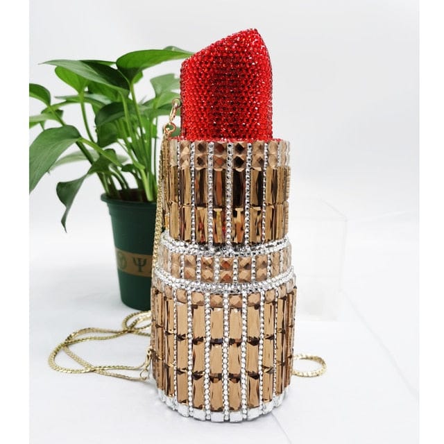 'Crystal Lips' 'Luxury Lipstick Clutch Bag Big Size Red/Gold Lips Stick Bag by Bling Addict | BlingxAddict