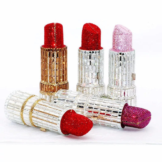 'Crystal Lips' 'Luxury Lipstick Clutch Bag Red/Gold & Silver Lips Stick Bag by Bling Addict | BlingxAddict