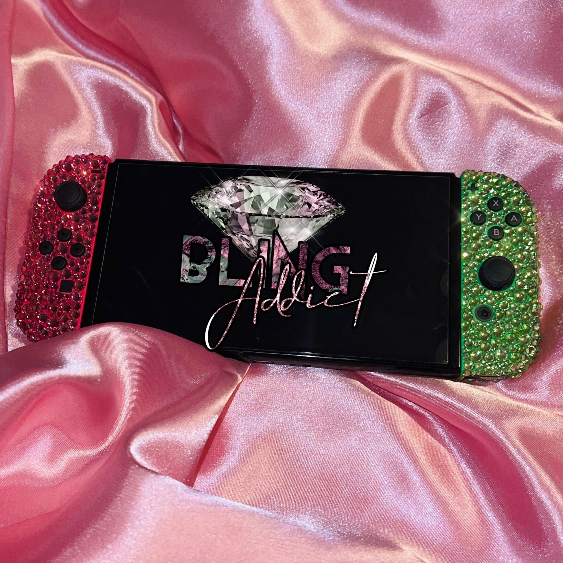 Crystallized Bling Nintendo Switch Joy-Con Controllers Pink & Green by Bling Addict | BlingxAddict