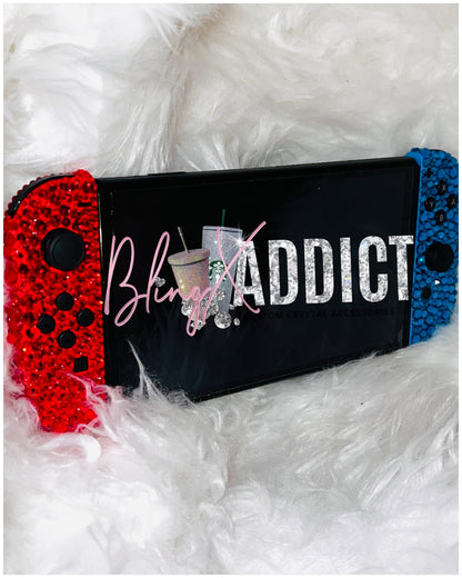Crystallized Bling Nintendo Switch Joy-Con Controllers Red & Blue by Bling Addict | BlingxAddict