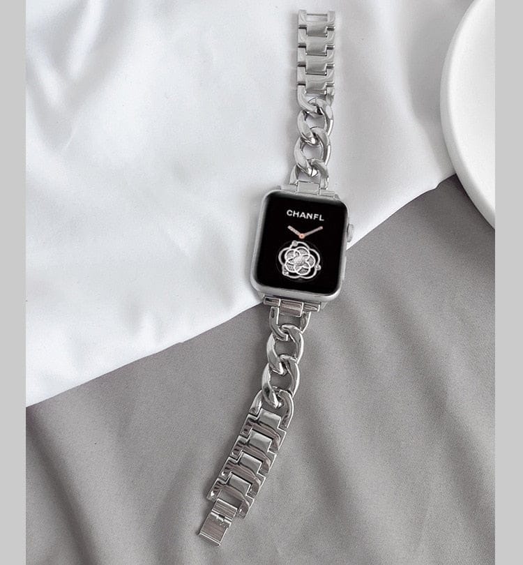 'Cuban Babe' Chain Stainless Steel Apple Watch Band Silver 38mm by BlingxAddict | BlingxAddict