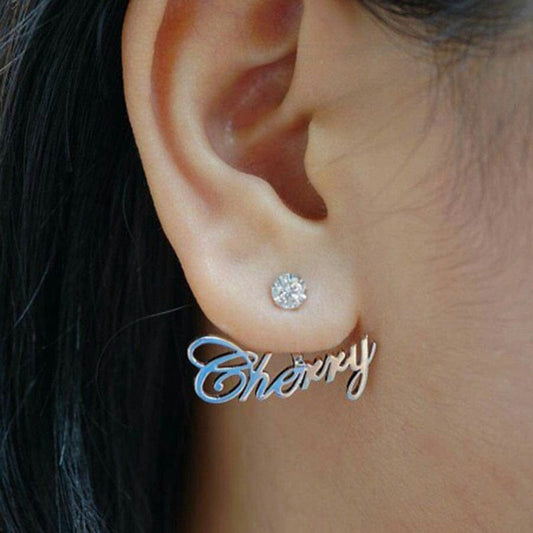 'Dainty' CZ Curved Custom Name Earrings Jewelry by Bling Addict | BlingxAddict