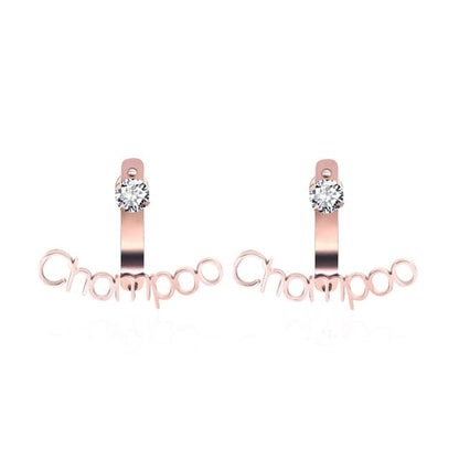 'Dainty' CZ Curved Custom Name Earrings Rose Gold with CZ Diamond Jewelry by Bling Addict | BlingxAddict