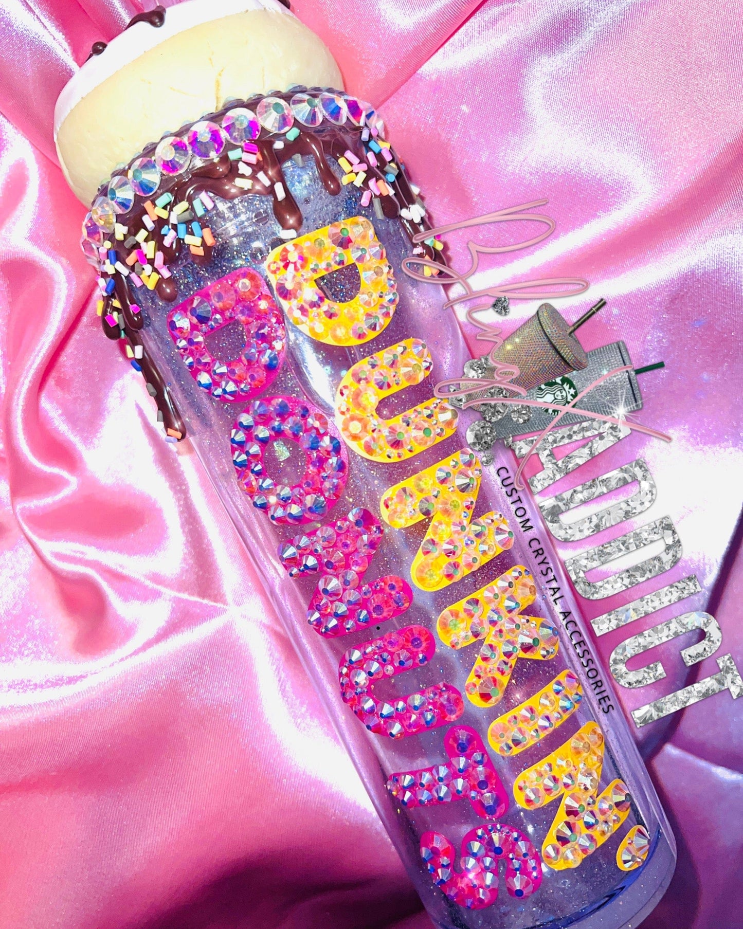 'Donut Vibez' Crystal Glitter Globe 18oz Tumbler Cup Tumblers by BlingxAddict | BlingxAddict