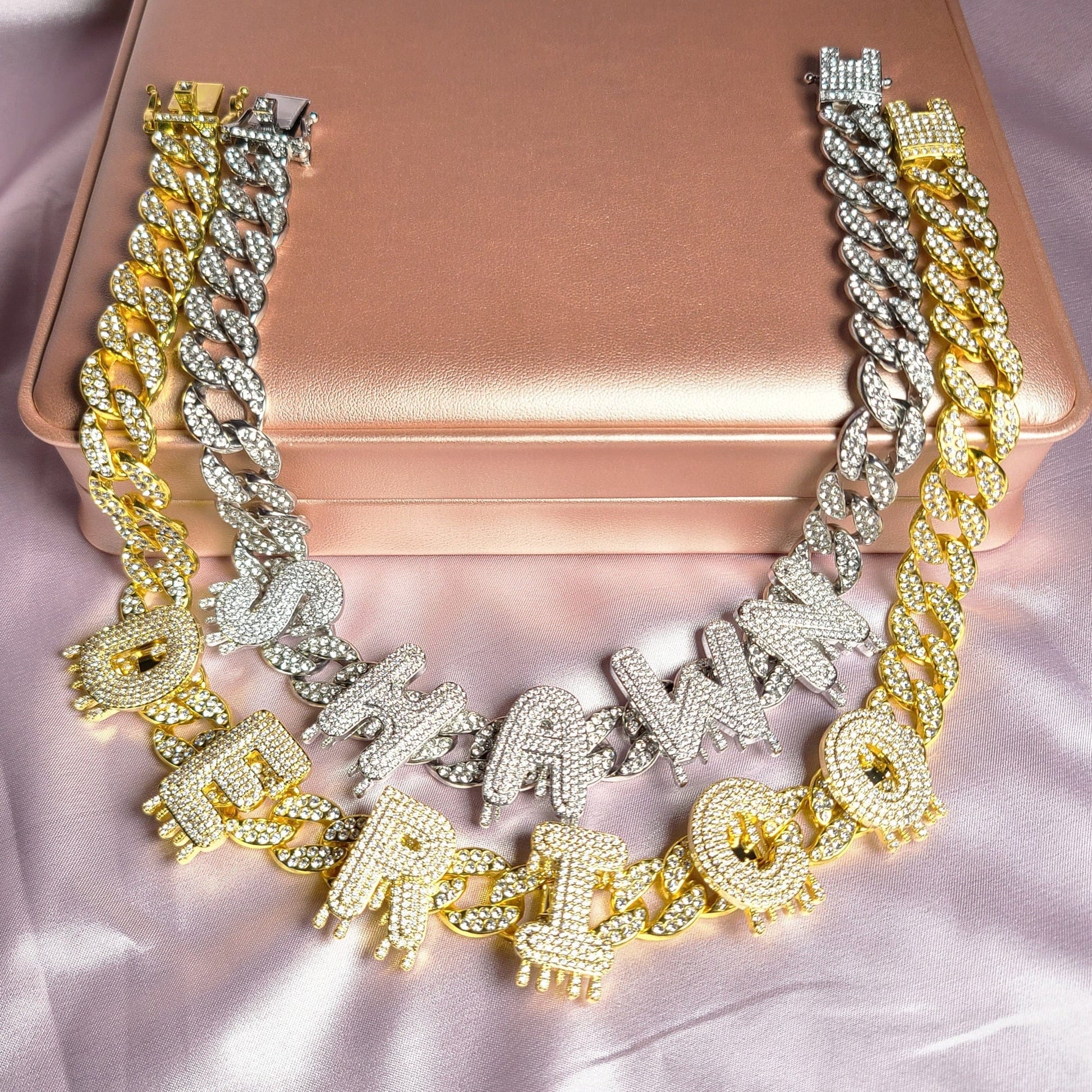 'Drip Too Saucy' Icy Dripping Letters Custom Cuban Link Necklace Necklaces by BlingxAddict | BlingxAddict