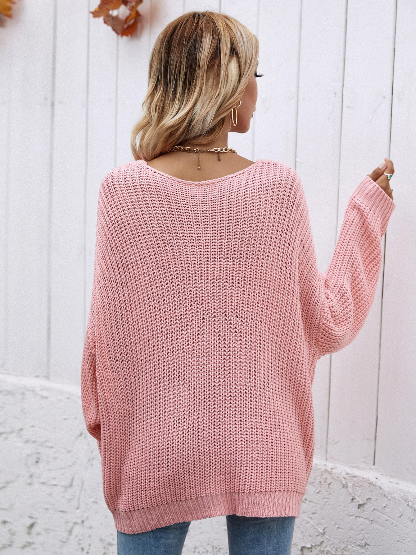 'Drop Top' Rib-Knit Drop Shoulder V-Neck Pullover Sweater by Trendsi | BlingxAddict