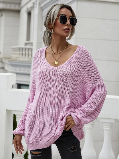 'Drop Top' Rib-Knit Drop Shoulder V-Neck Pullover Sweater by Trendsi | BlingxAddict