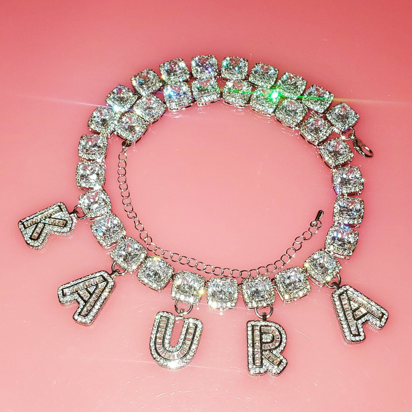‘Fair, Bling, & Square’ Icy Baguette Custom Name Chain Chains by Bling Addict | BlingxAddict