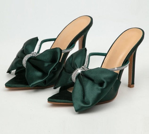 'Fancy' Toe Crystal Bowknot Slippers Green 11 Shoes by BlingxAddict | BlingxAddict