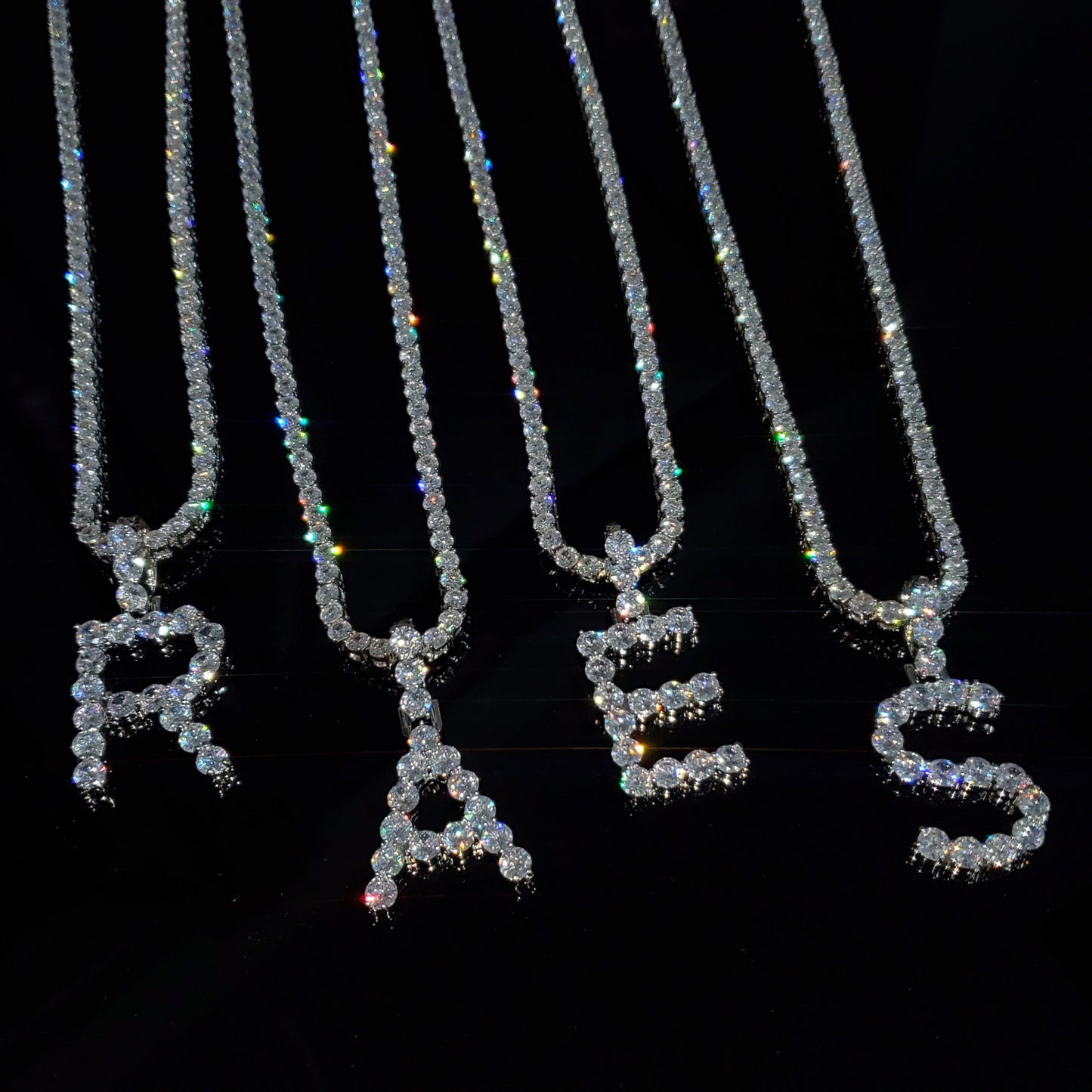 'First 26' Bling Iced Out Initial Pendant Tennis Chain Necklaces by Bling Addict | BlingxAddict
