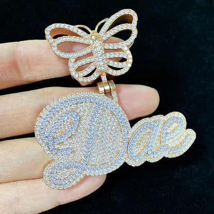 'Fly Me To The Moon' CZ Cursive Letters Name Pendant With Butterfly Clasp Crystal Clear CZ w/ Gold by BlingxAddict | BlingxAddict
