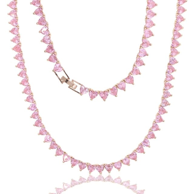 'Heart On My Sleeve' CZ Paved 6mm Tennis Chain Necklace rose gold pink 46cm(18inch) Necklaces by Bling Addict | BlingxAddict