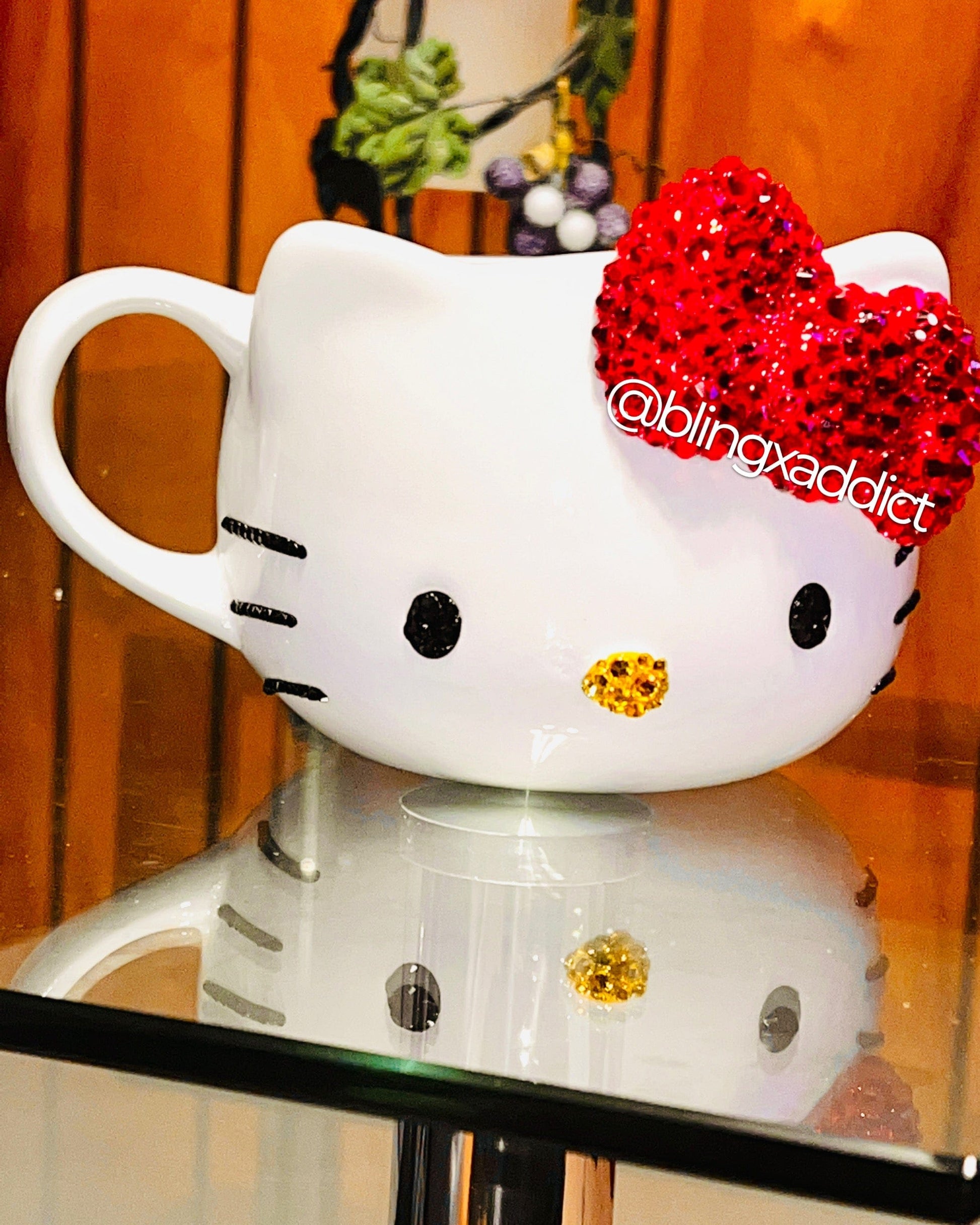 Hello Bow Kitty Ceramic Crystal Mug by BlingxAddict | BlingxAddict