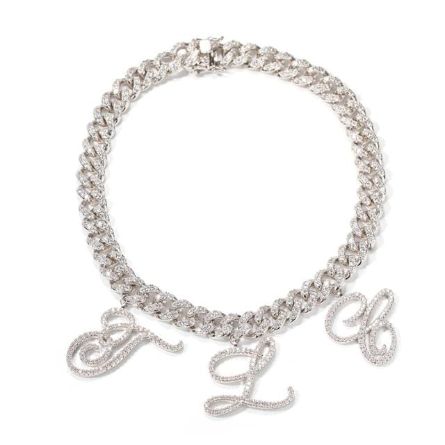 'Hold My Bling' Cuban Crystal Link 4pcs letters 20inch sliver Bracelets by Bling Addict | BlingxAddict