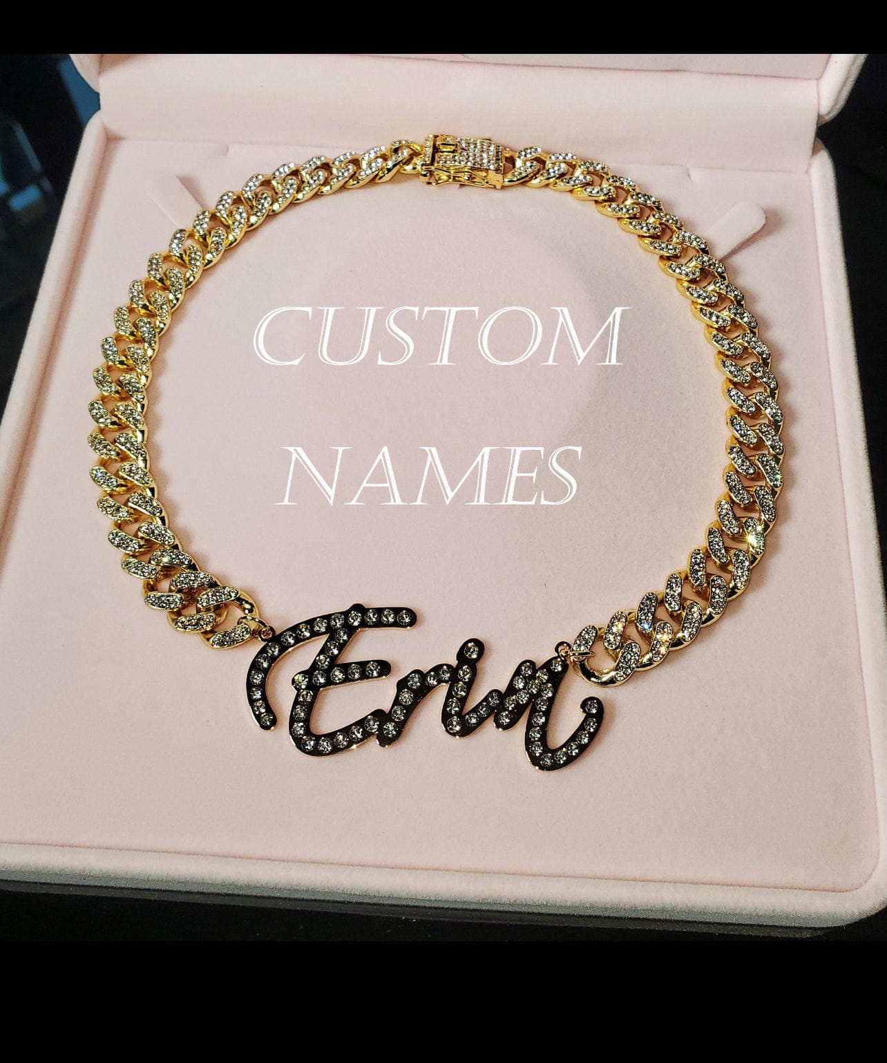 'Hold My Diamonds' Cursive Custom Name Cuban Link Necklace 16INCH GOLD by Bling Addict | BlingxAddict