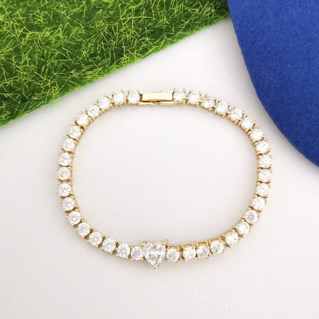 'How Lovely' Crystal Stone Heart CZ Tennis Bracelet Gold Circle & Heart/Clear Bracelets by BlingxAddict | BlingxAddict