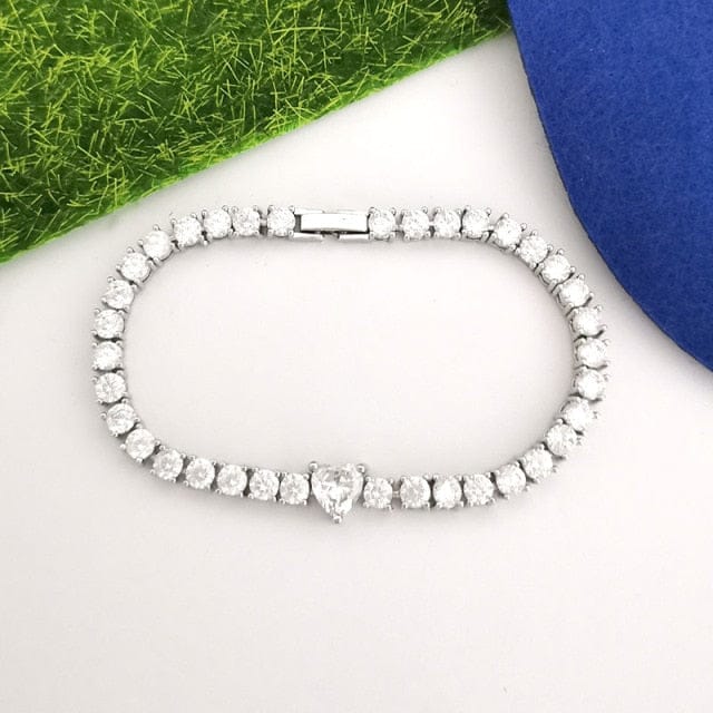 'How Lovely' Crystal Stone Heart CZ Tennis Bracelet Silver Circle & Heart/Clear Bracelets by BlingxAddict | BlingxAddict