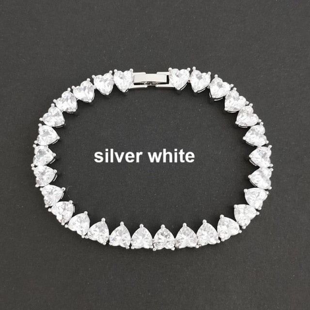 'How Lovely' Crystal Stone Heart CZ Tennis Bracelet Silver w/ Clear Hearts Bracelets by BlingxAddict | BlingxAddict