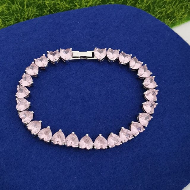 'How Lovely' Crystal Stone Heart CZ Tennis Bracelet Silver w/ Pink Hearts Bracelets by BlingxAddict | BlingxAddict