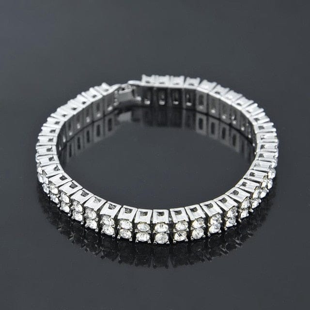 'Iced Out' Crystal Single/Double Row Tennis Bracelet 2 Row-Silver by Bling Addict | BlingxAddict