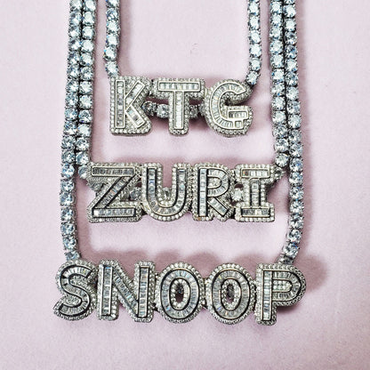 'Icy One' Baguette Custom Name Tennis Chain Necklaces by BlingxAddict | BlingxAddict