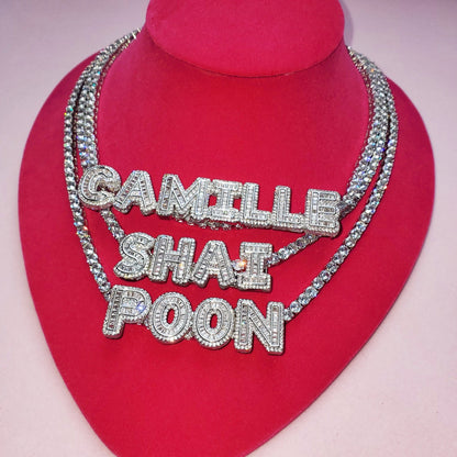 'Icy One' Baguette Custom Name Tennis Chain Necklaces by BlingxAddict | BlingxAddict
